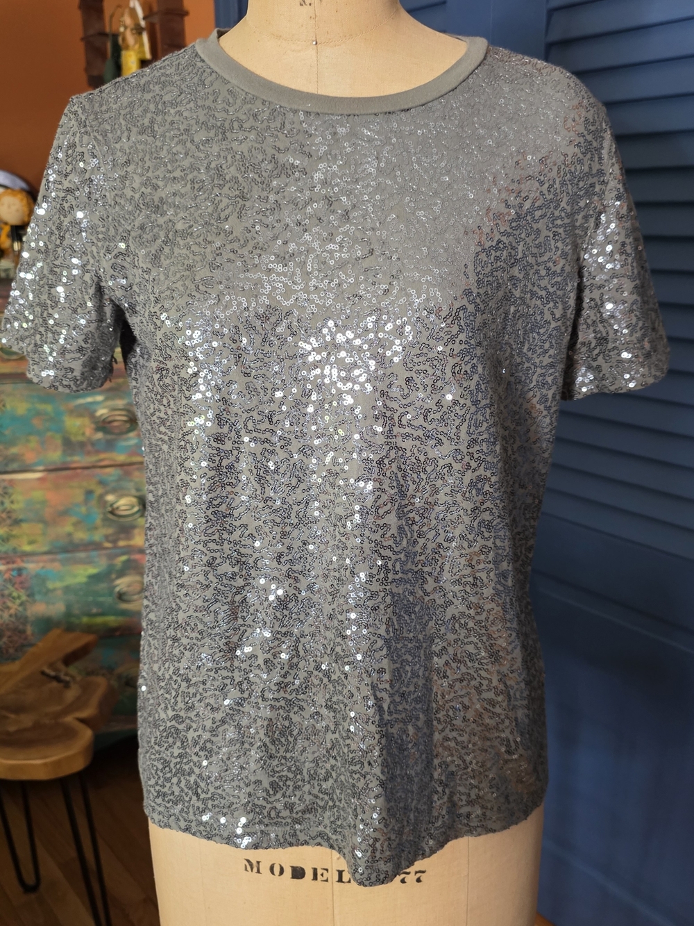 Silver Sequin Short Sleeve Women’s Top